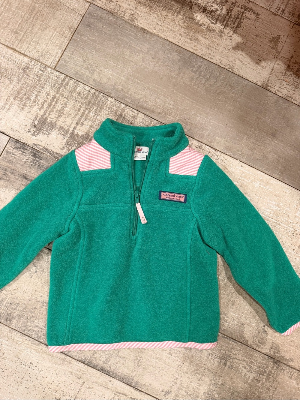 Vineyard Vines Teal Half-Zip Fleece with Pink Trim